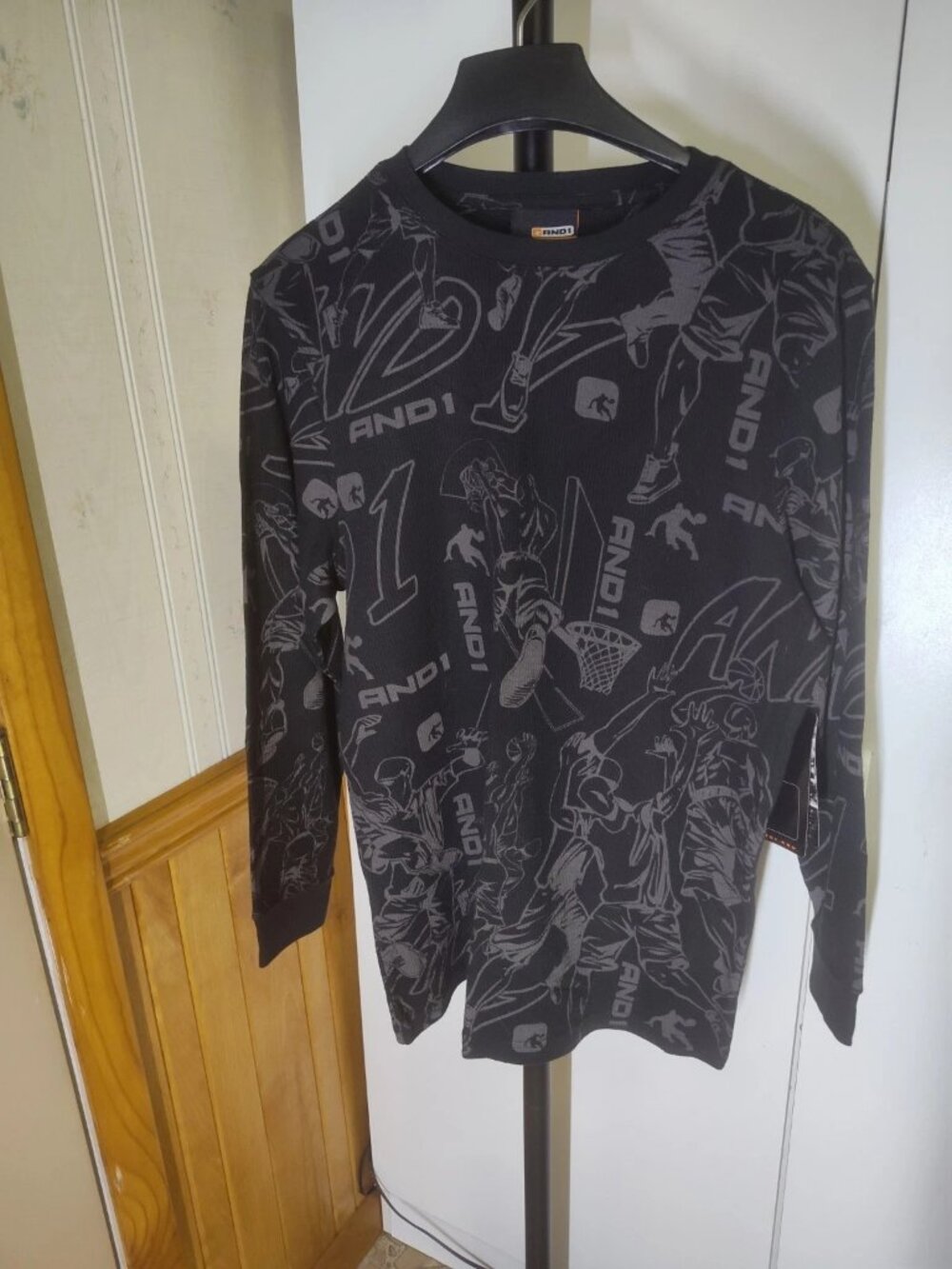 Vintage Y2K AND1 Black AOP All Over Print Long Sleeve Thermal Shirt Men's Size M